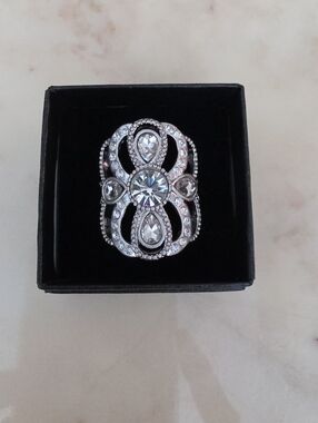 Lia Sophia Silver-Tone Clear Crystal Statement Ring